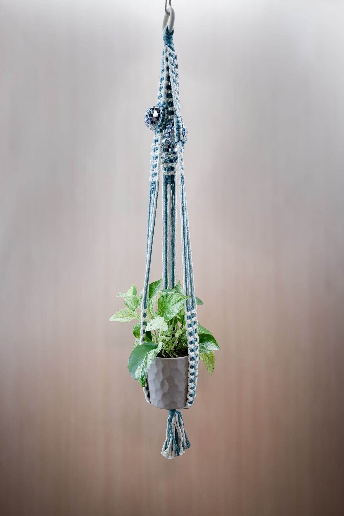 blue macrame plant hanger Disco Bloom" Macramé Plant Hanger – MacraMaven Fiber Art